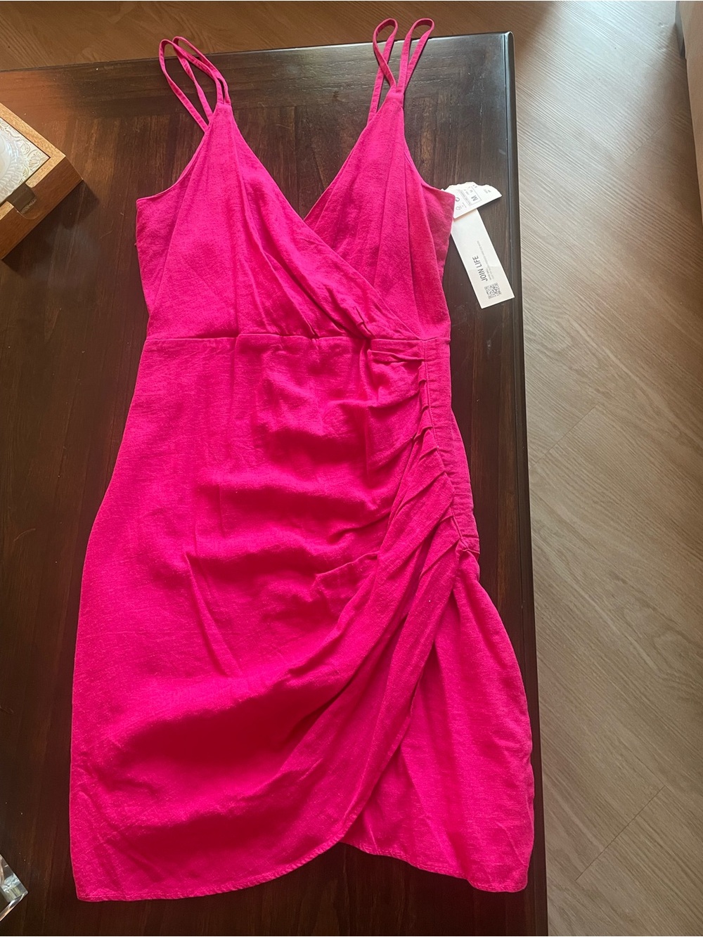 ZARA Pink Fuchsia Linen Faux Wrap Mini Dress NWT Medium